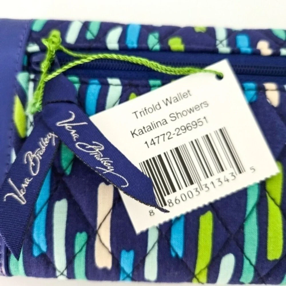 Vera Bradley Blue & Green‎ Striped Katalina Showers Trifold Wallet - Picture 6 of 6